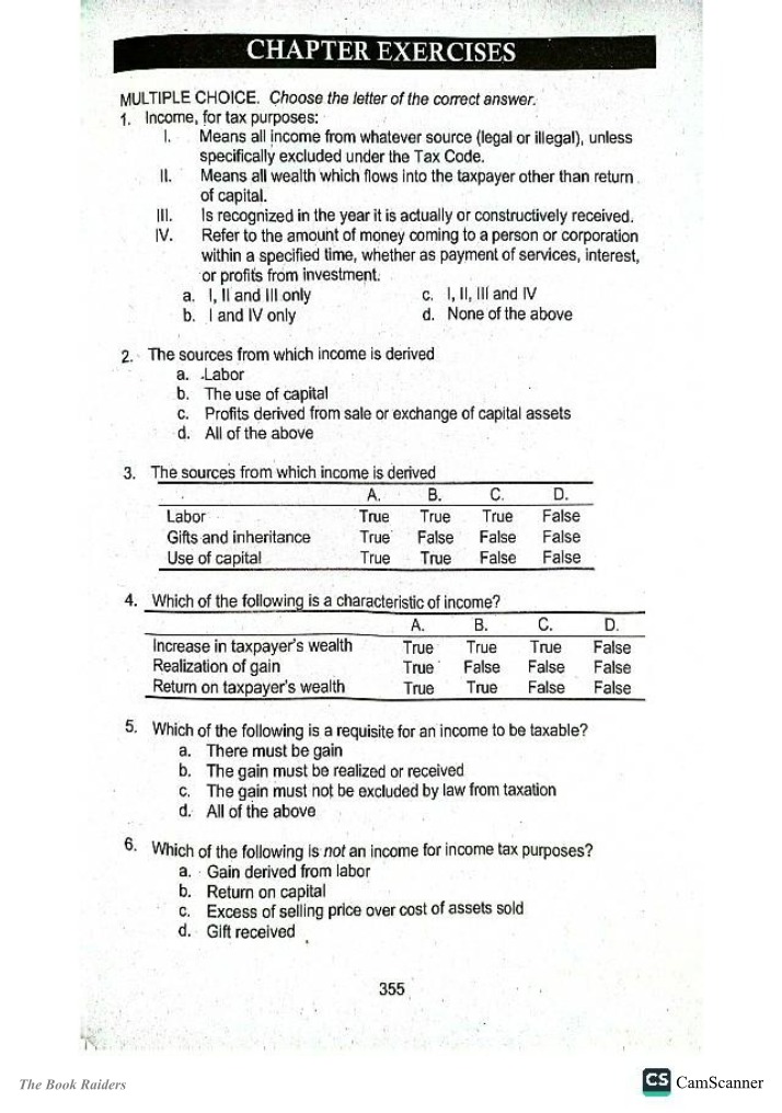 Multiple Choice Questions on Income for Tax Purposes