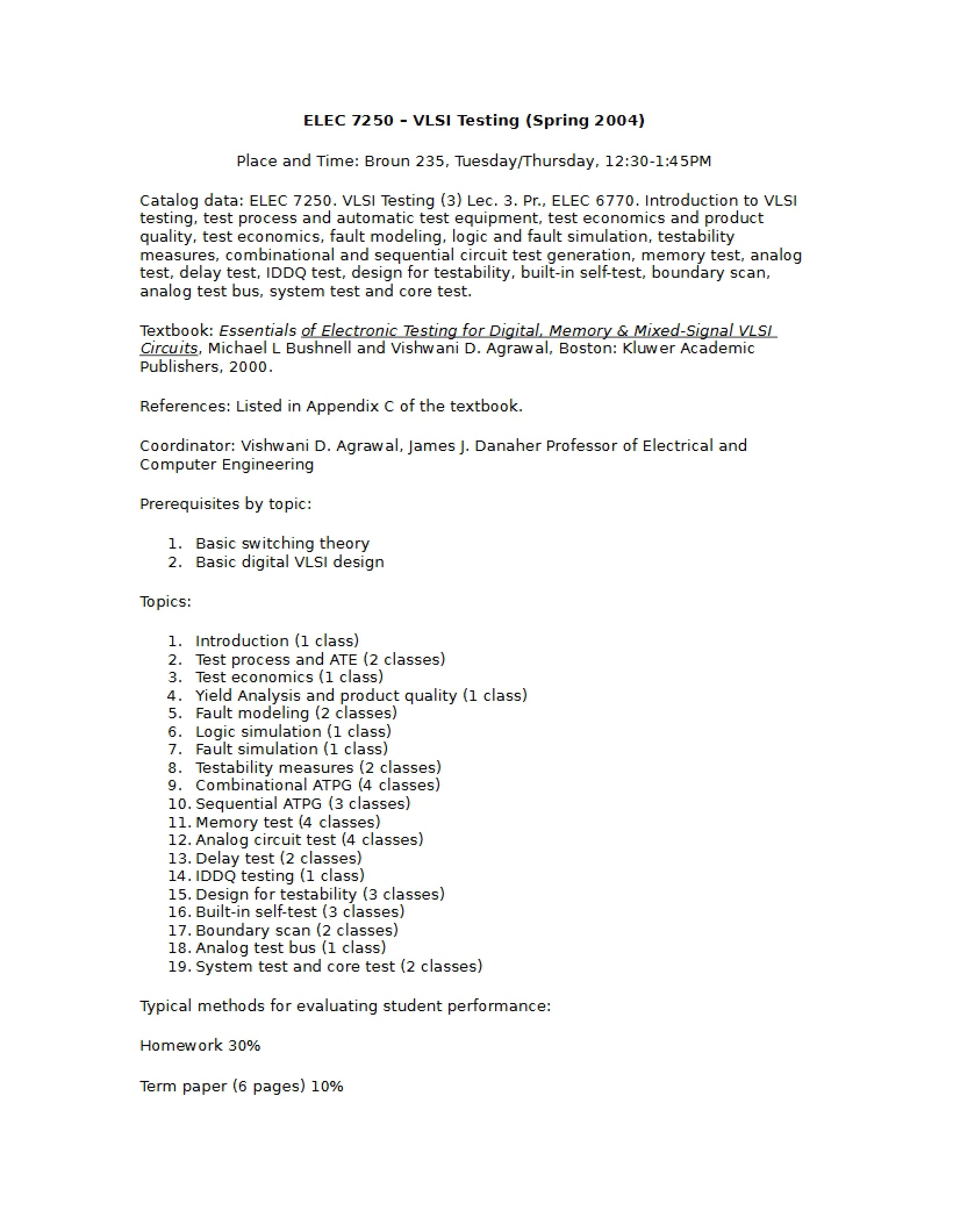 VLSI Testing Syllabus