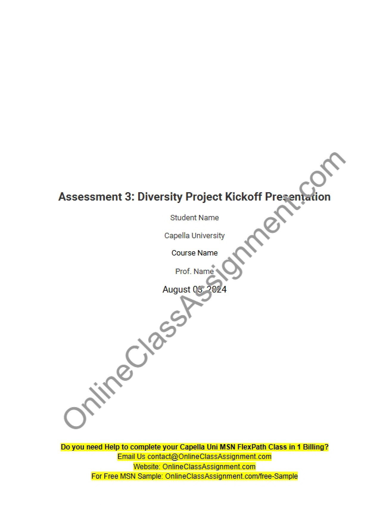 Presentation for Diversity Project Kickoff (Assessment 3) - nan