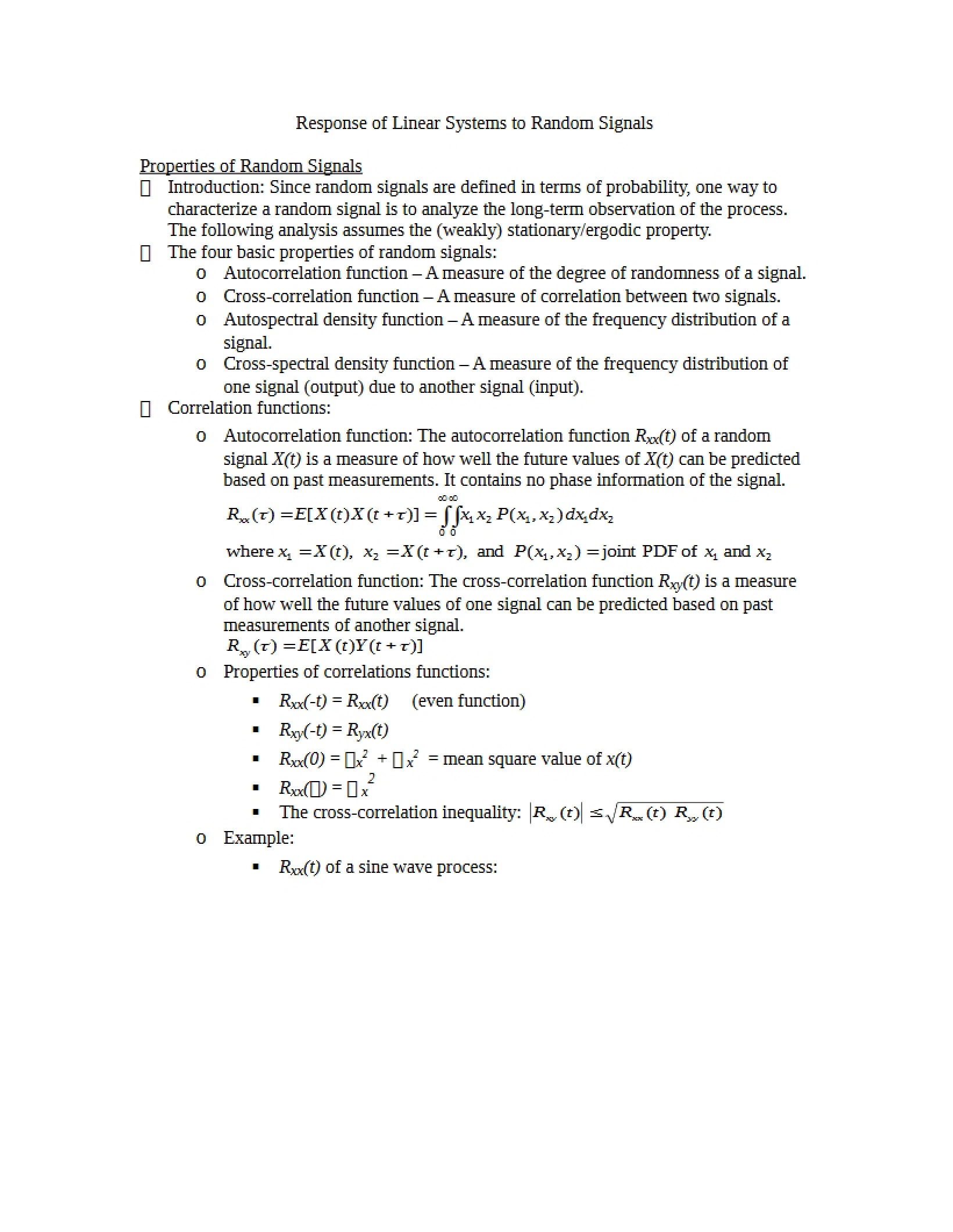Random Signals and Linear System Response