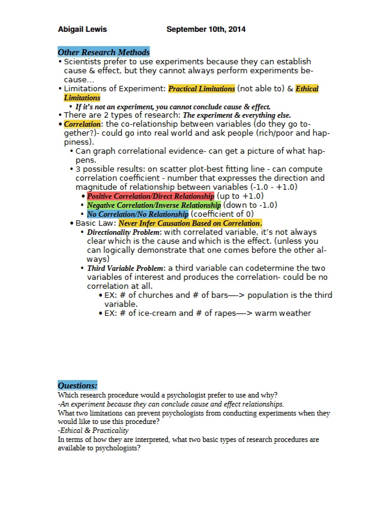 Lecture Notes - Introduction to Psychology