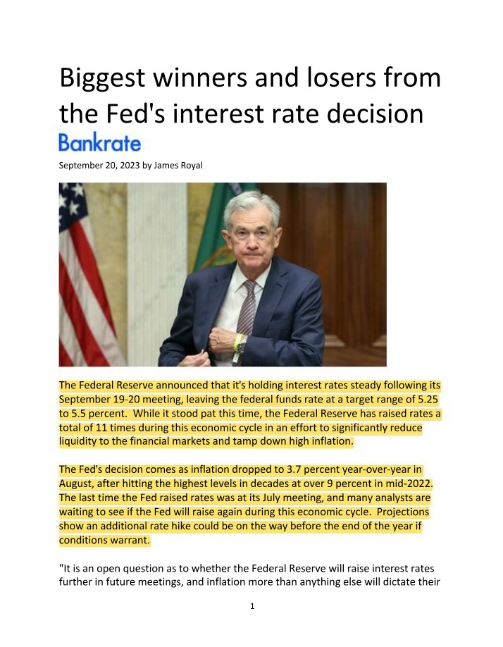 Winners and Losers of Fed Interest Rate Decisions