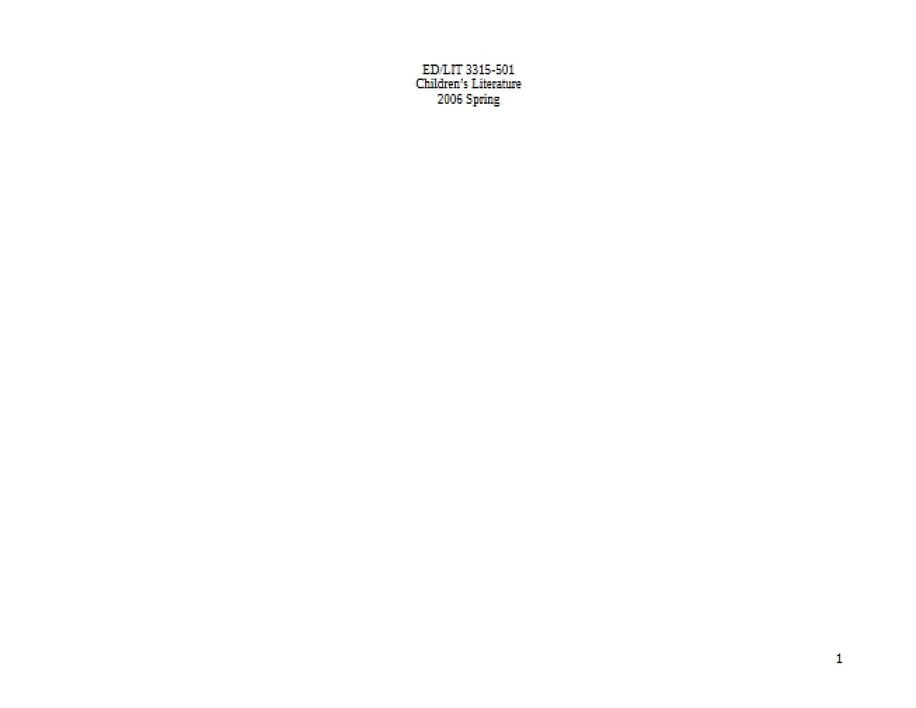Children's Literature Course Syllabus - Children's Literature