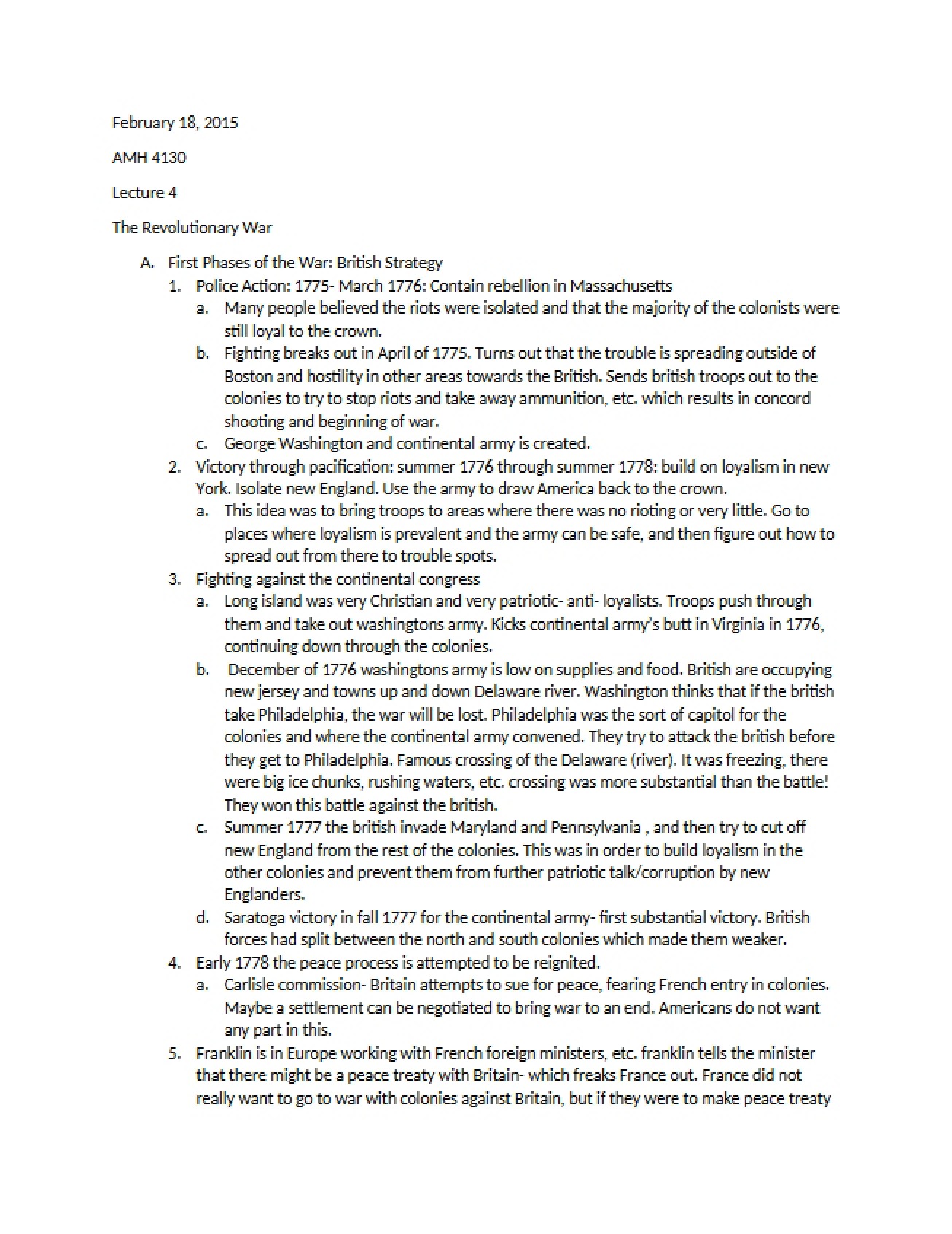 Overview of the Revolutionary War