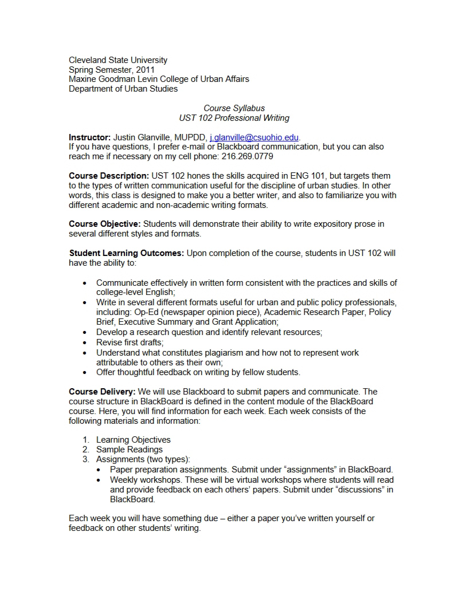 Writing for Professionals Syllabus