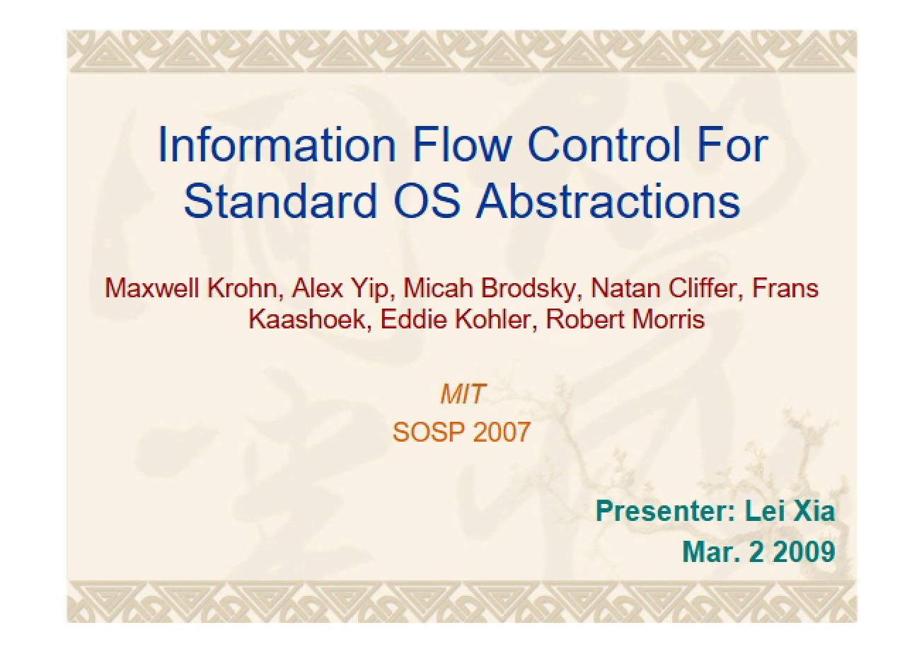 Standard OS Abstractions Info Flow Control
