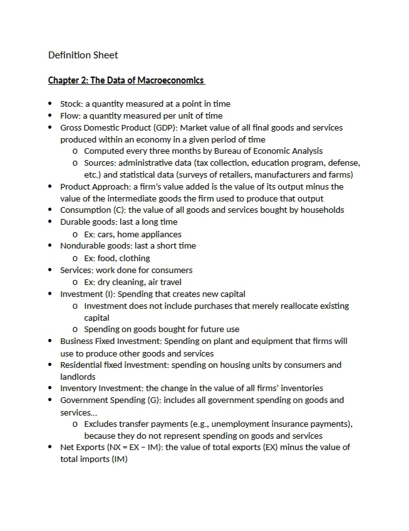 Definitions from Chapter Two of Macroeconomic Theory