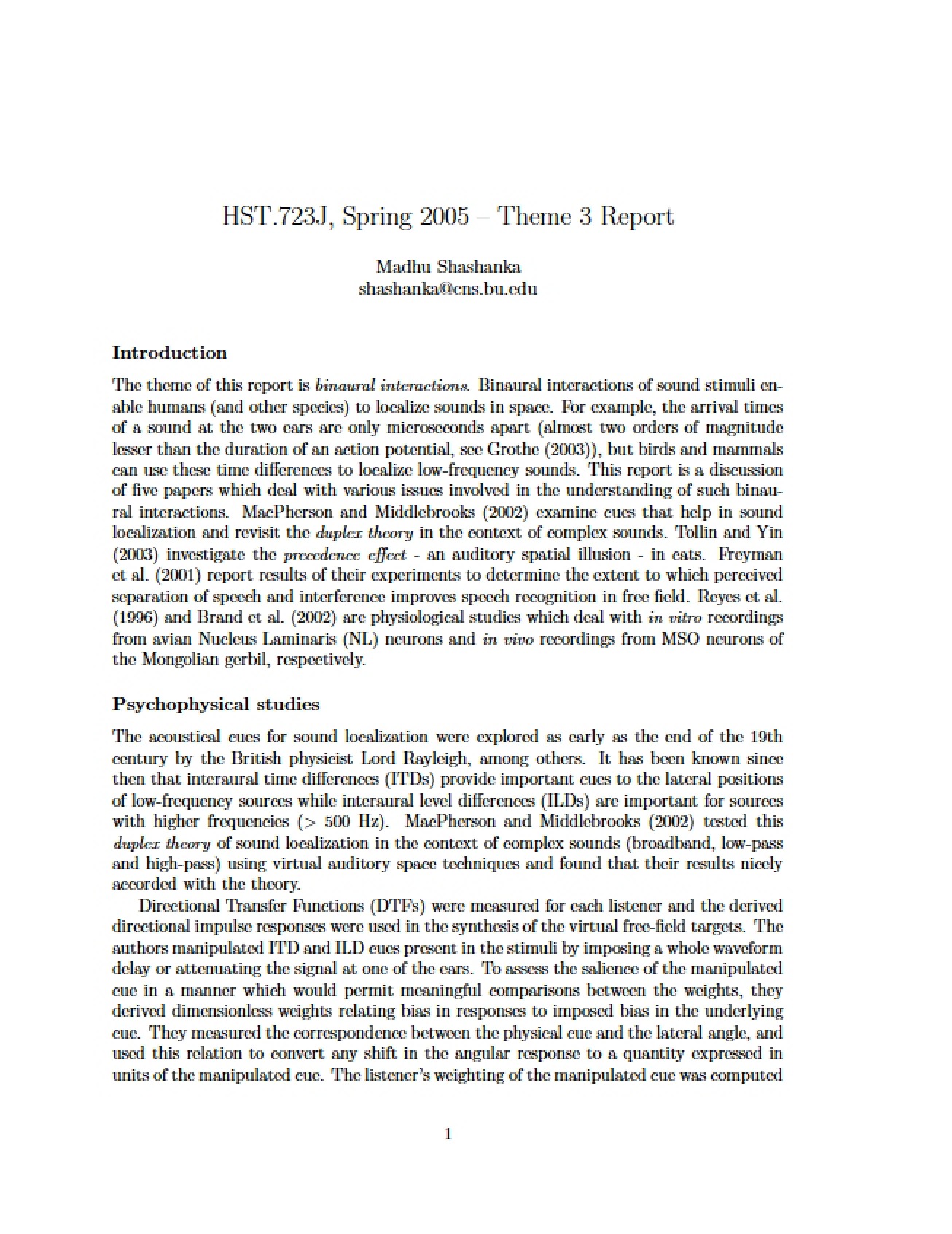 Information on Course HST 723J