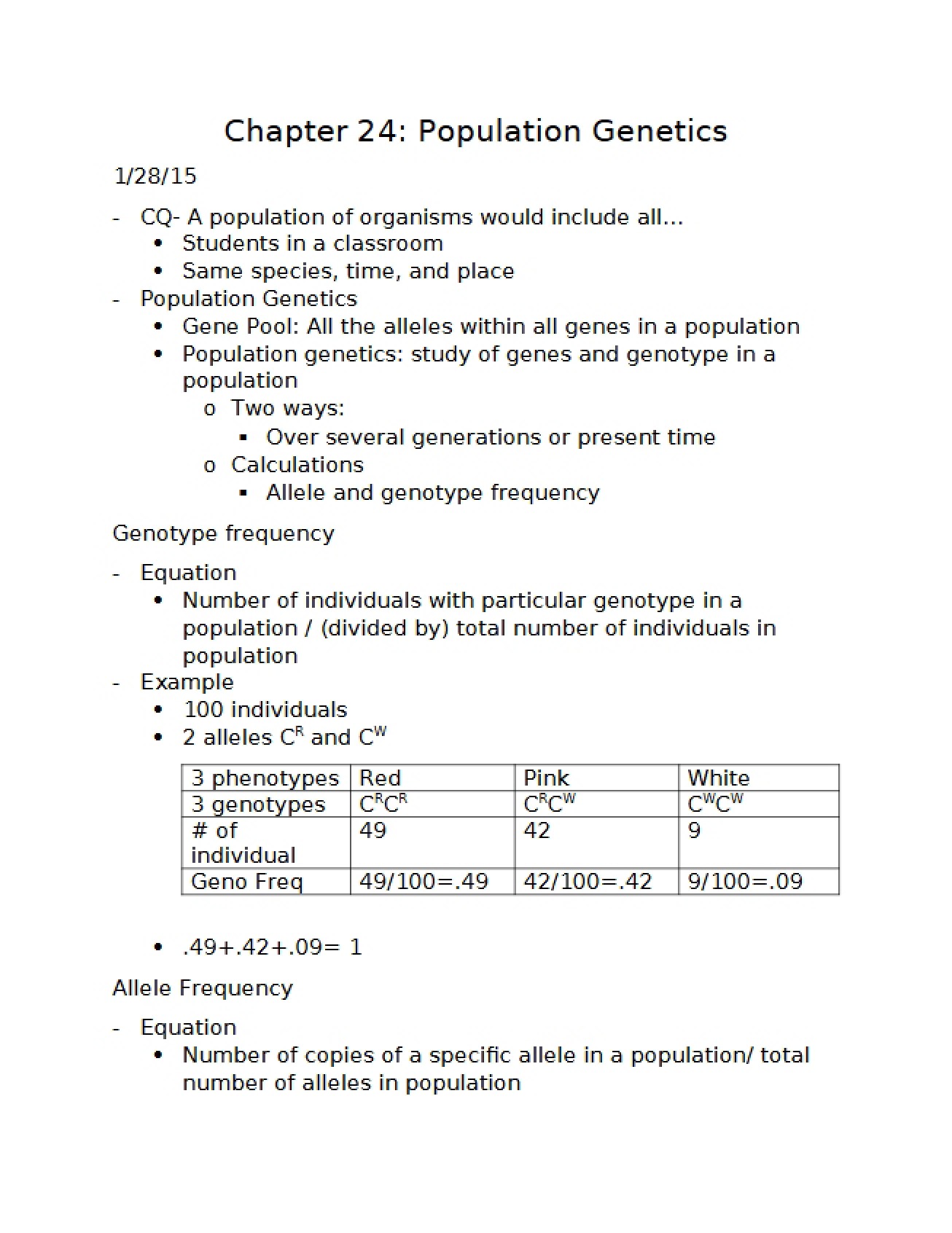 Population Genetics (Chapter 24)