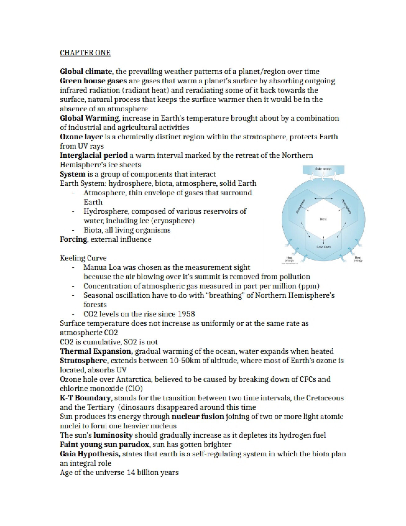 Notes on chapters 1-5 for Our Changing Environment