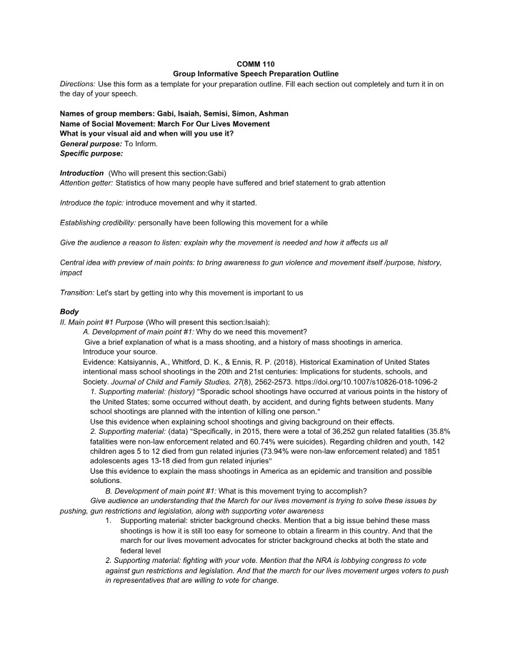 Group 1 First Draft - COMM 110