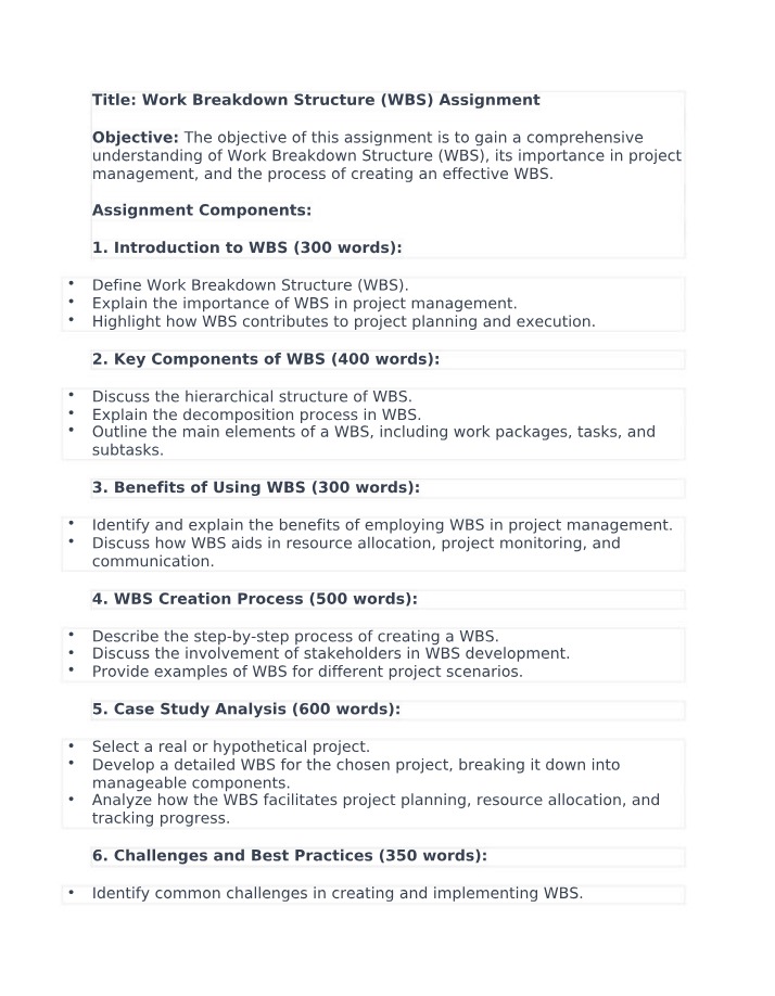 Assignment - Work Breakdown Structure (WBS)