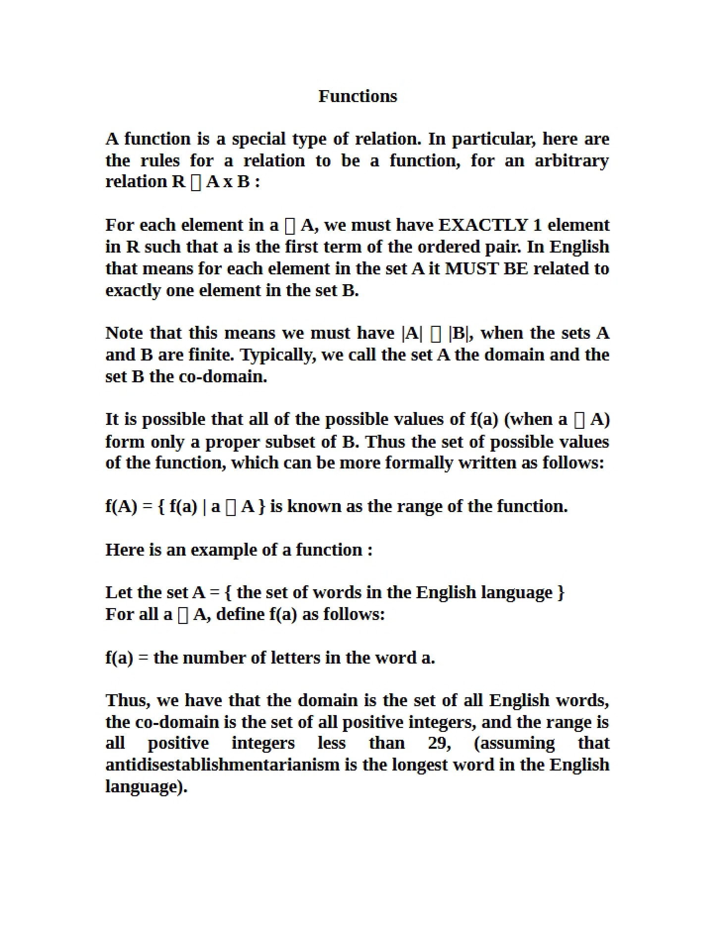 Mathematical Functions - Introduction to Discrete Structures