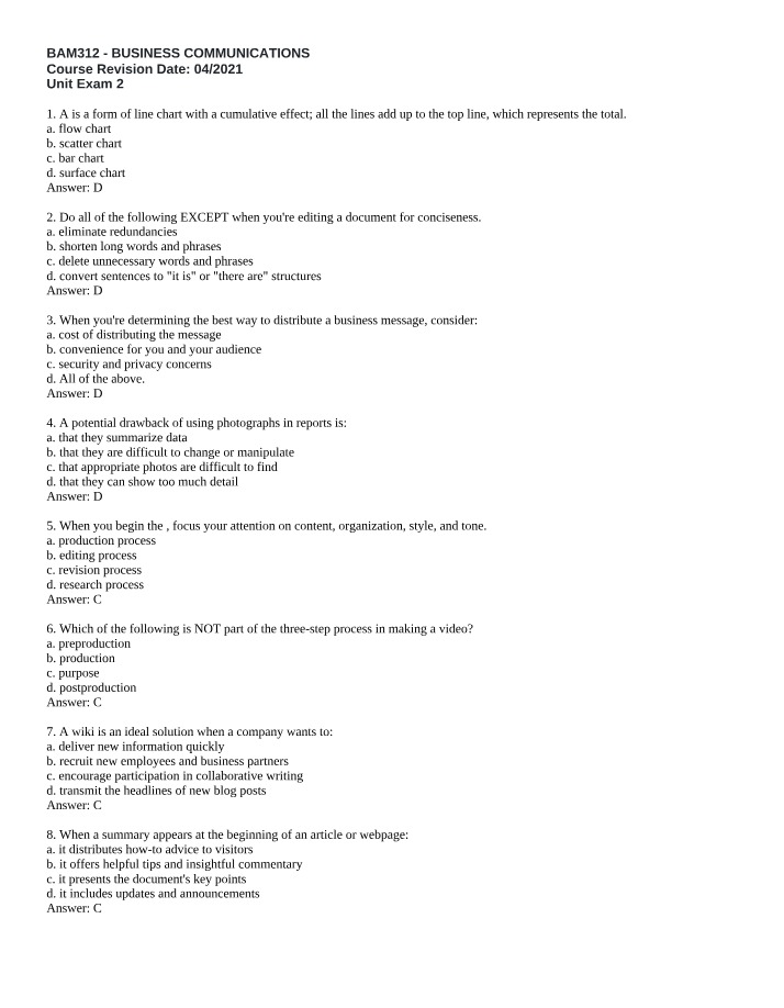 BAM312 - Unit Exam 2