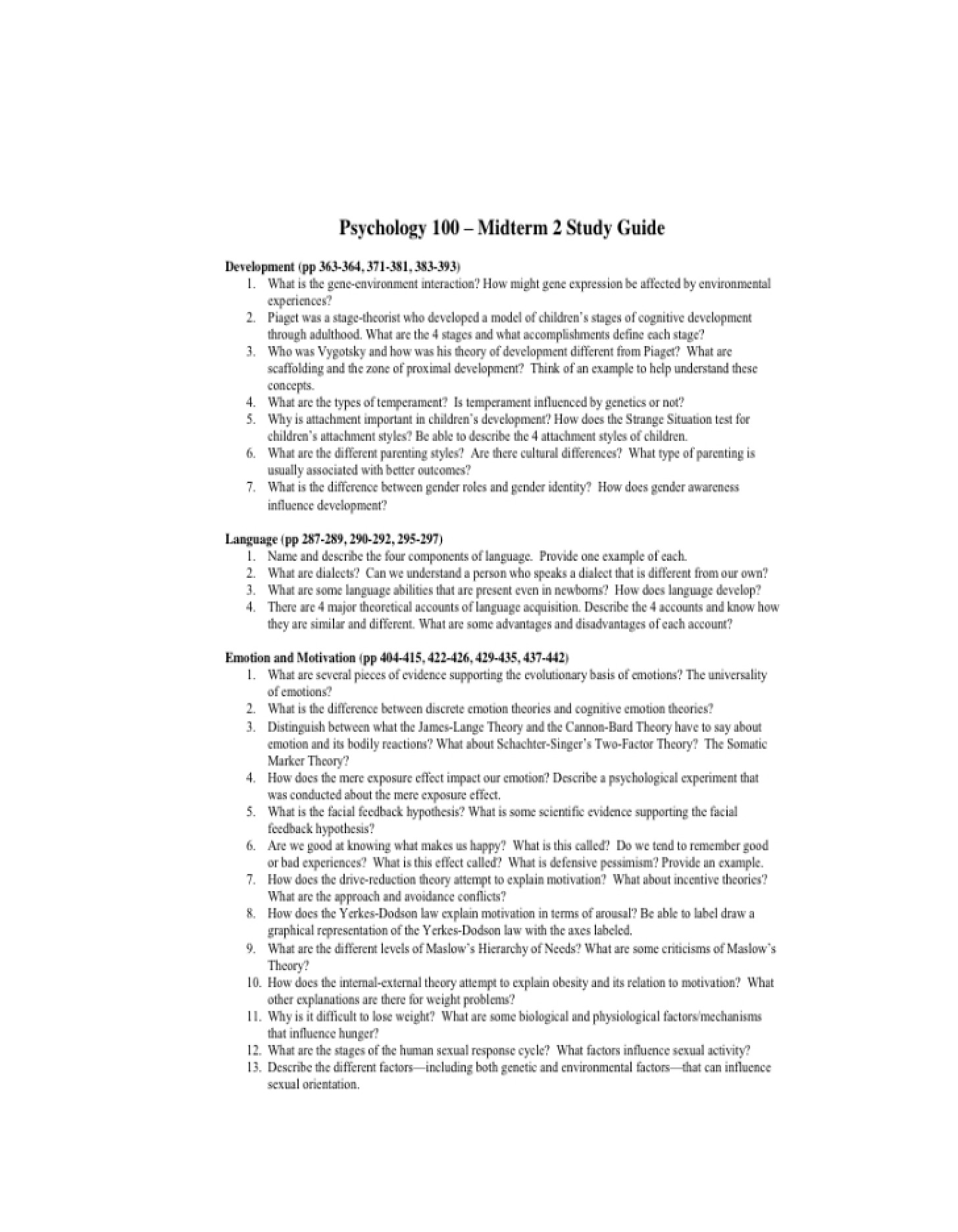Study Guide for Midterm