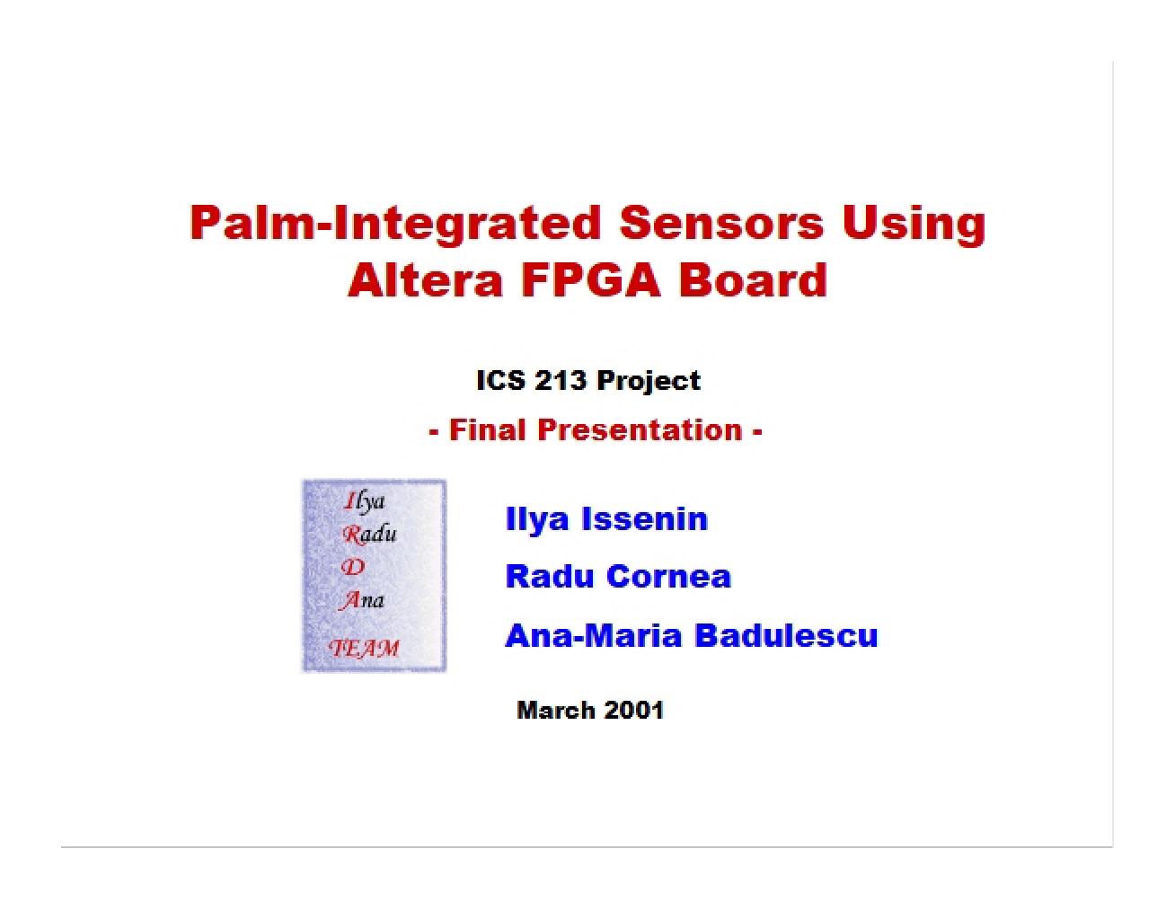 Altera FPGA Board: Palm-Integrated Sensors