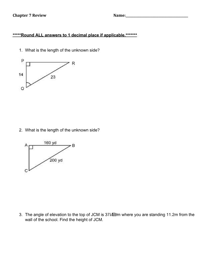 Right Angle Triangles - Side Lengths and Angles