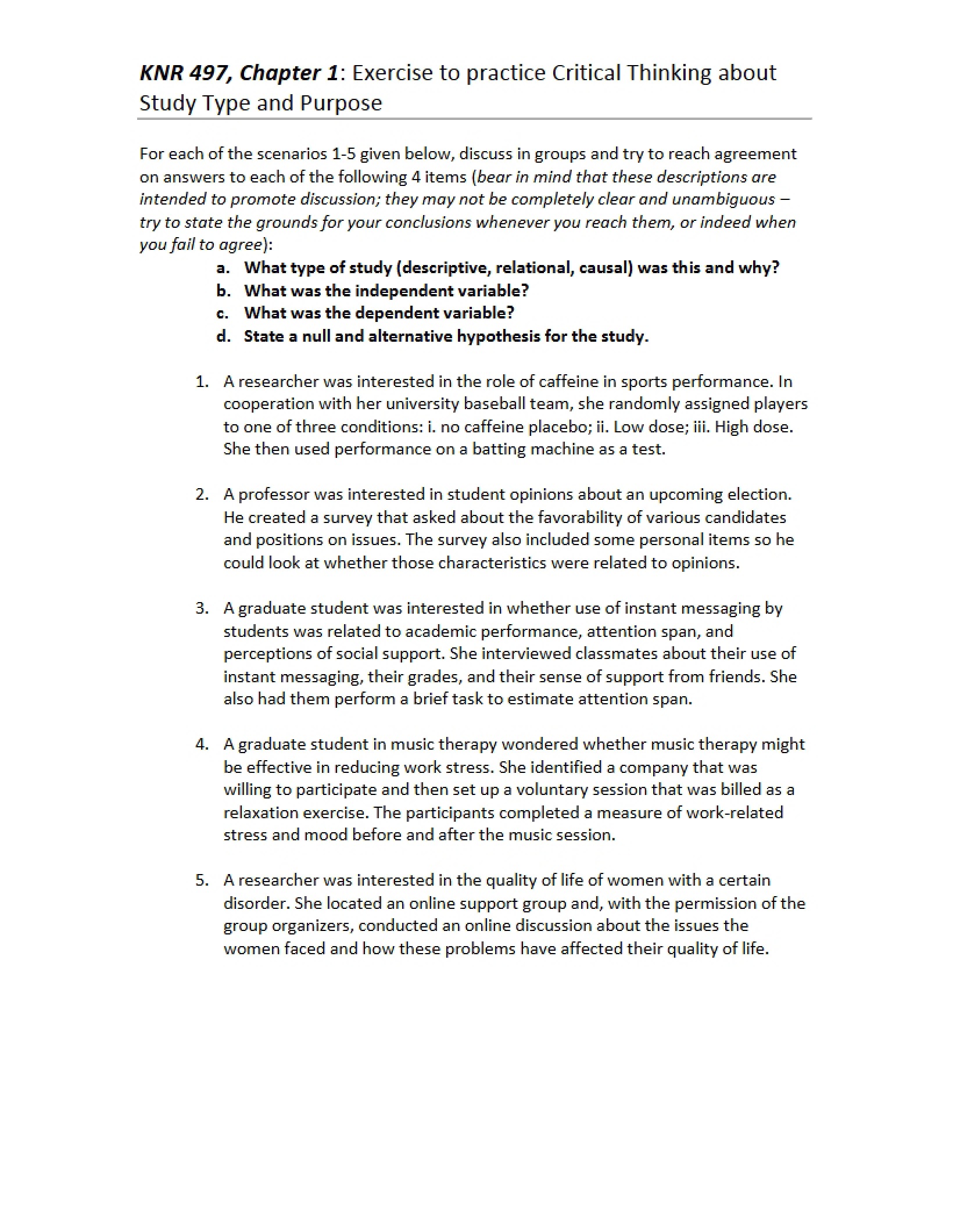 Critical Thinking Practice Study Purpose and Type