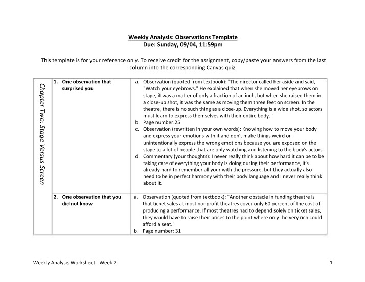 Weekly Analysis Worksheet for Week 2