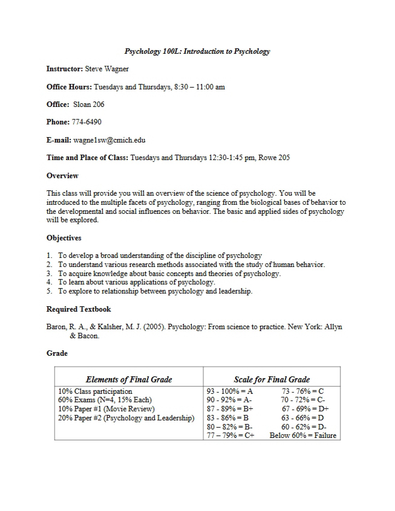 Syllabus for PSY 100L
