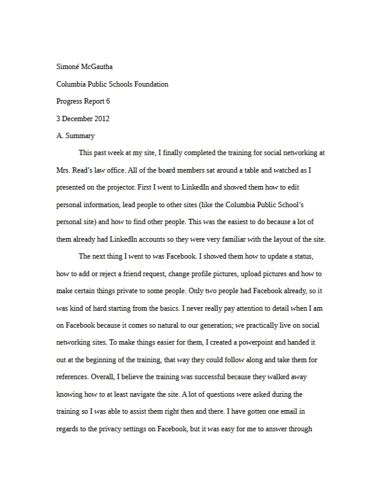 Sixth Progress Report
