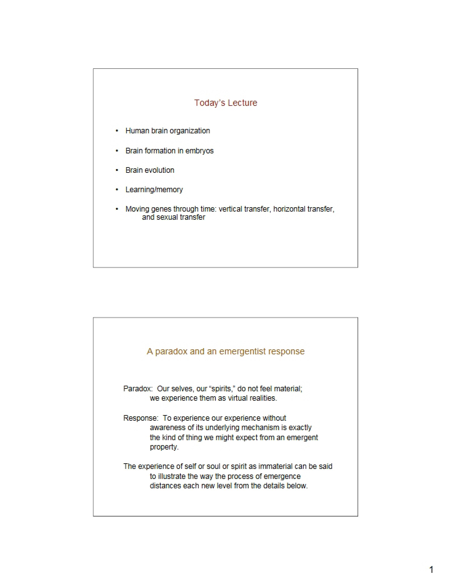 Notes regarding Lecture