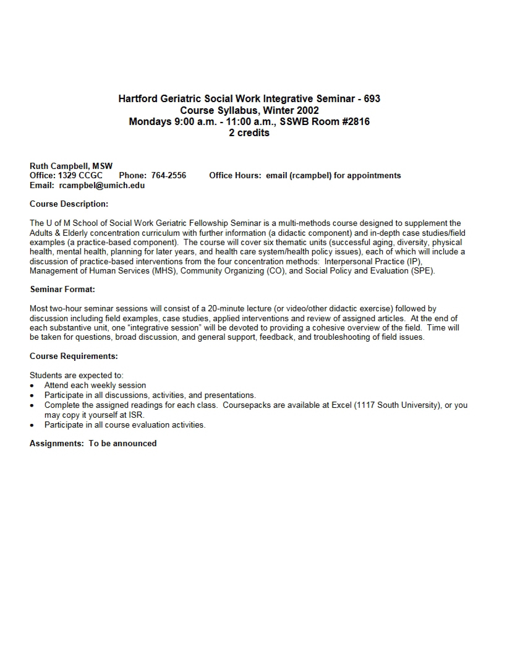 Geriatric Social Work Syllabus