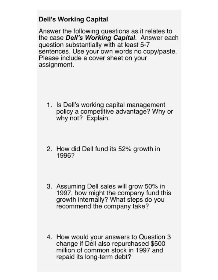 Working Capital Assignment for Dell