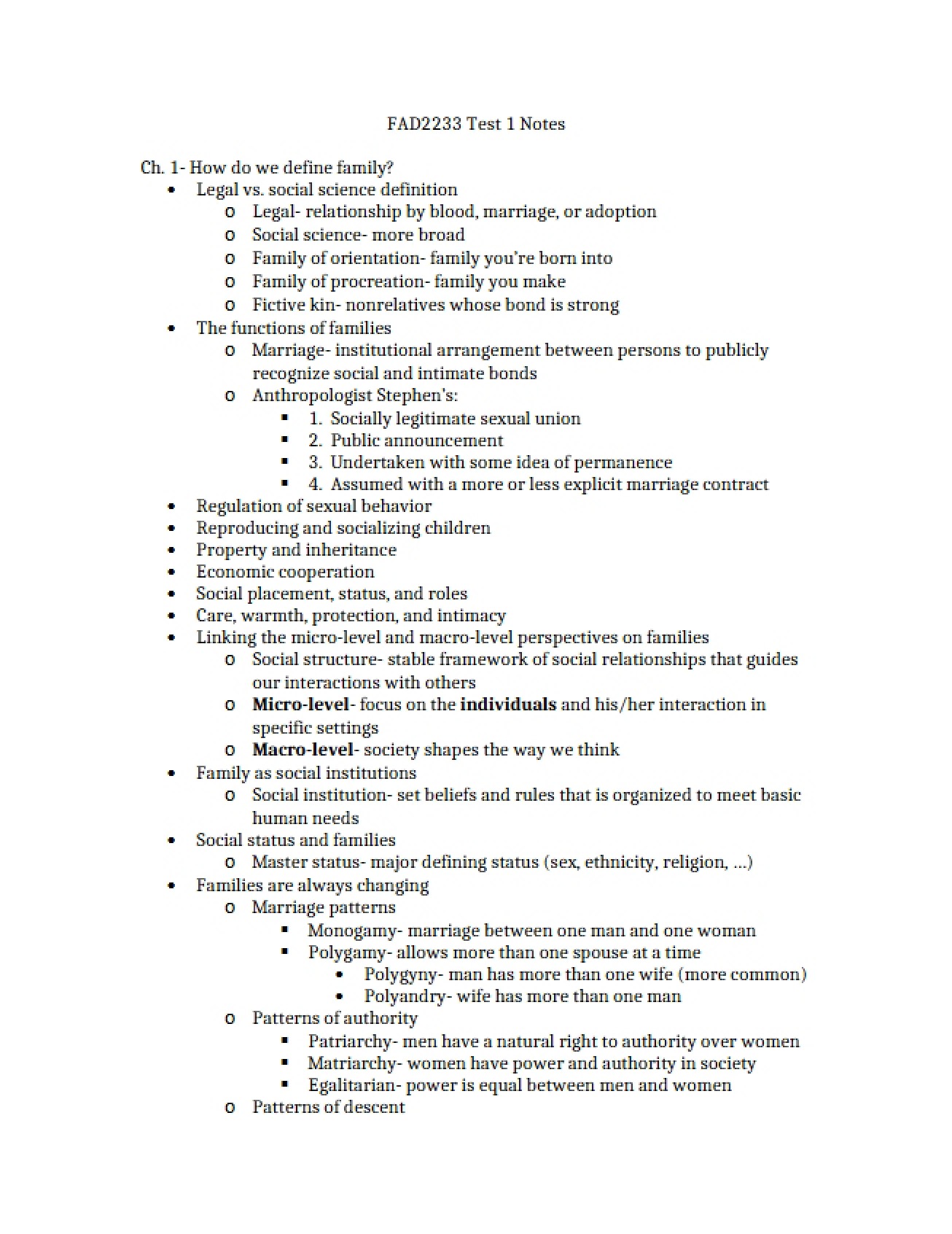 First Test on Family Development Principles
