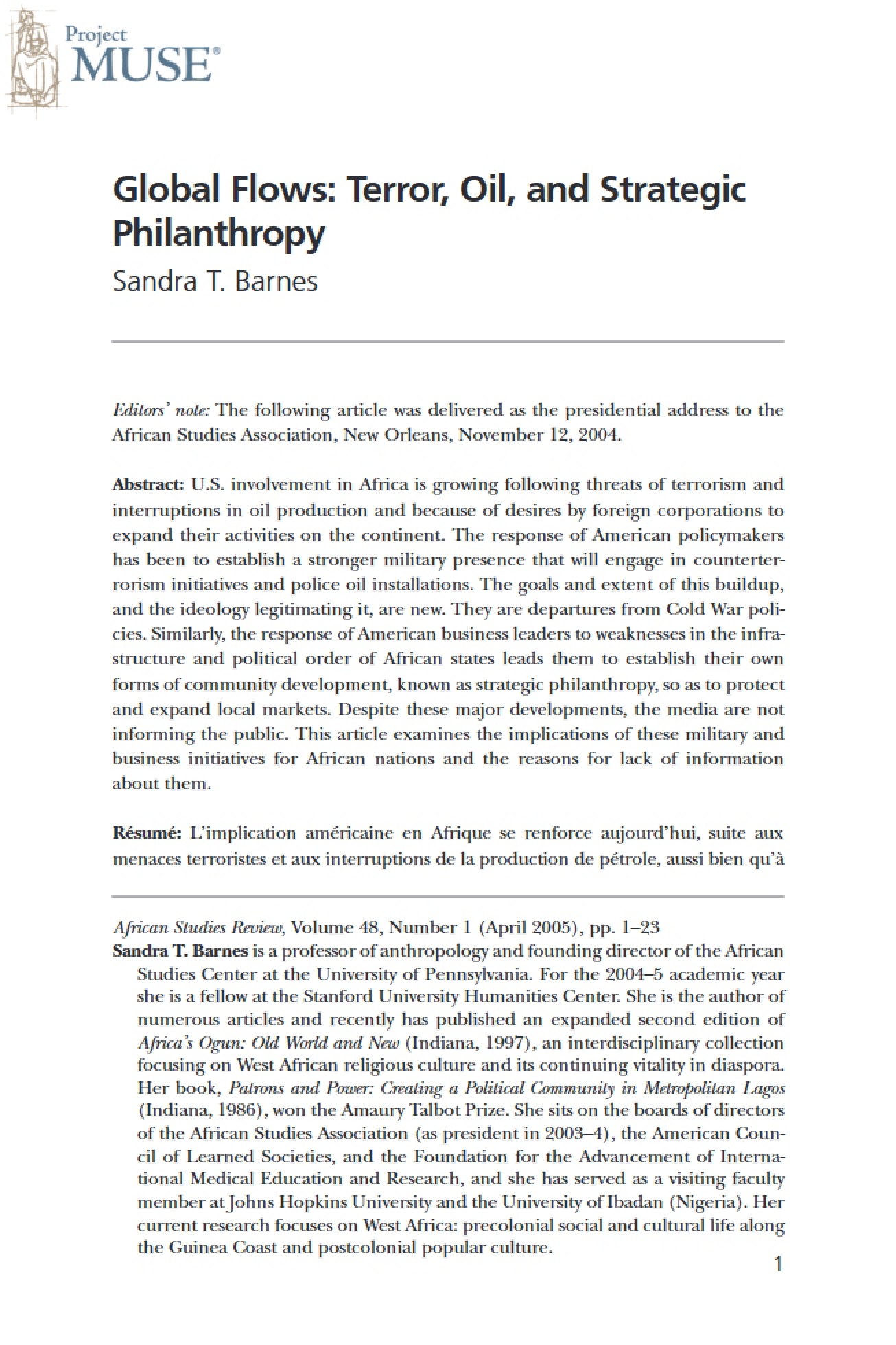 Strategic Philanthropy, Oil, and Terror Global Flows
