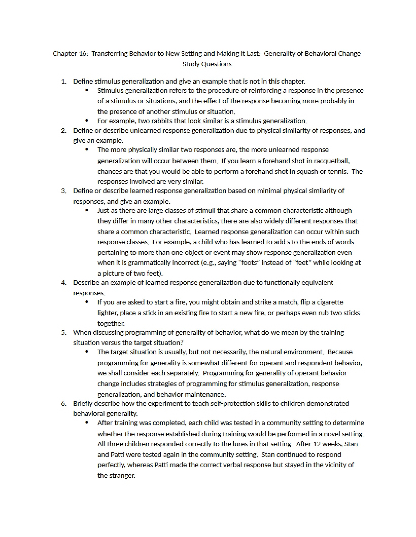 Study Questions Chapter Sixteen