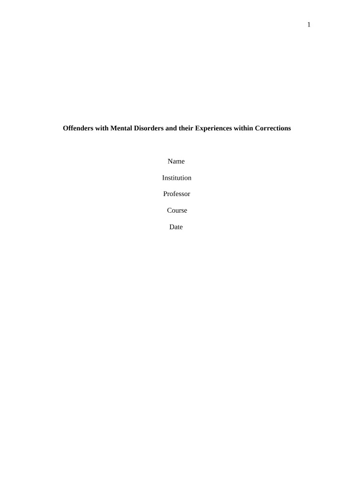 Offenders with Mental Disorders - Experiences within Corrections