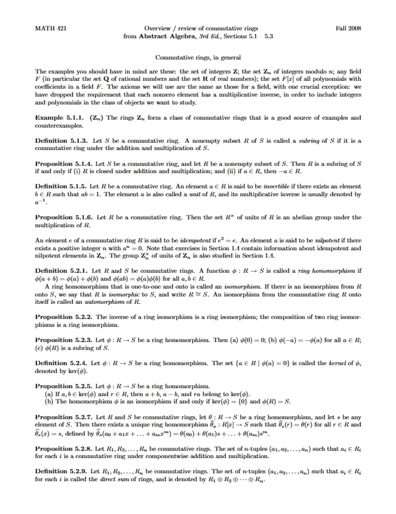 Abstract Algebra Review