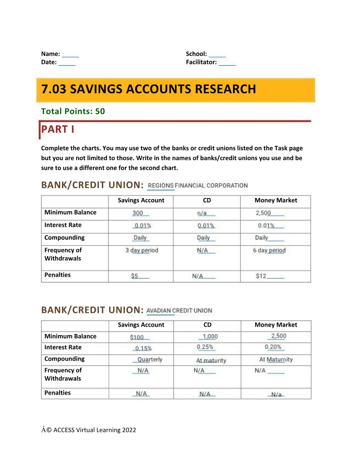7.03 - Savings Accounts Research