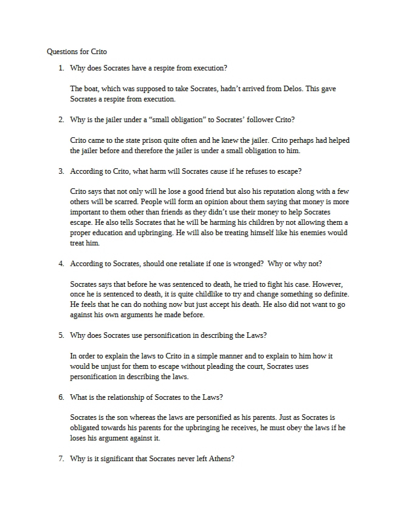 Crito Discussion Questions