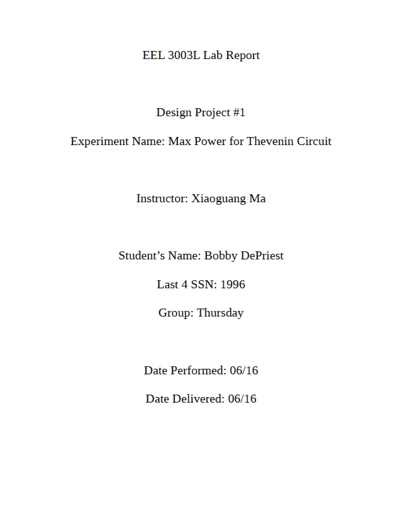 Report for the First Design Project