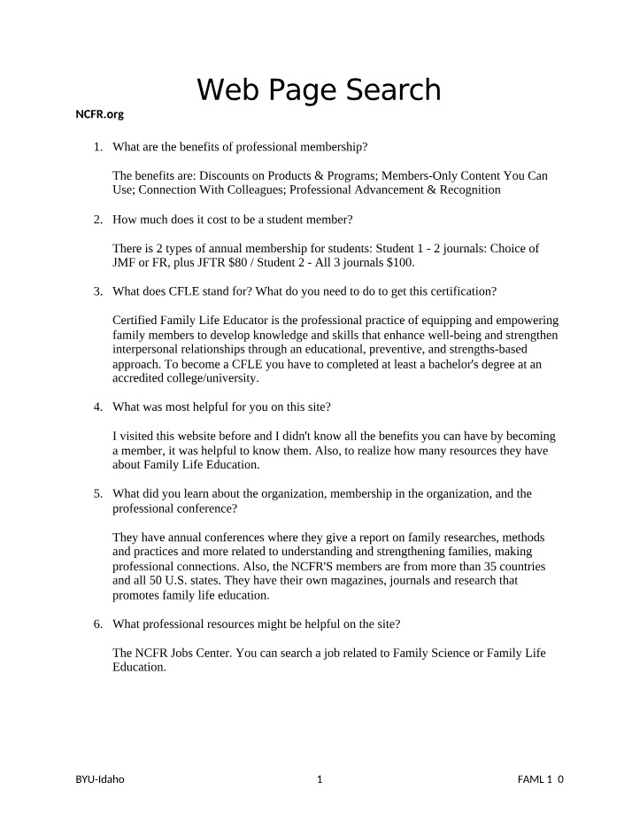 Web Page Search Exercise