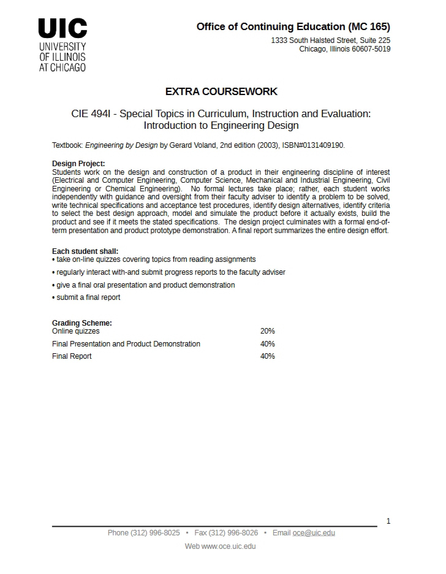 Extra Coursework for CIE 494I