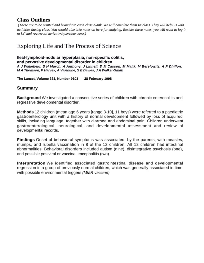 The Process of Science and Exploring Life