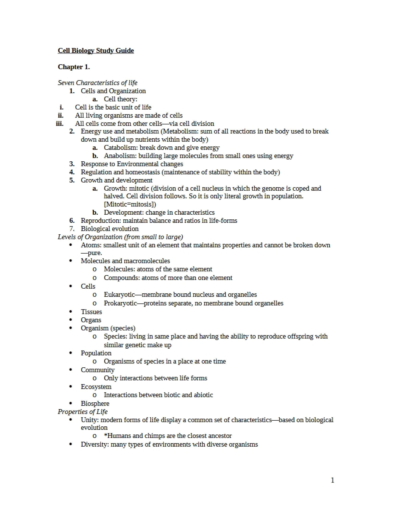 Biology of Cells
