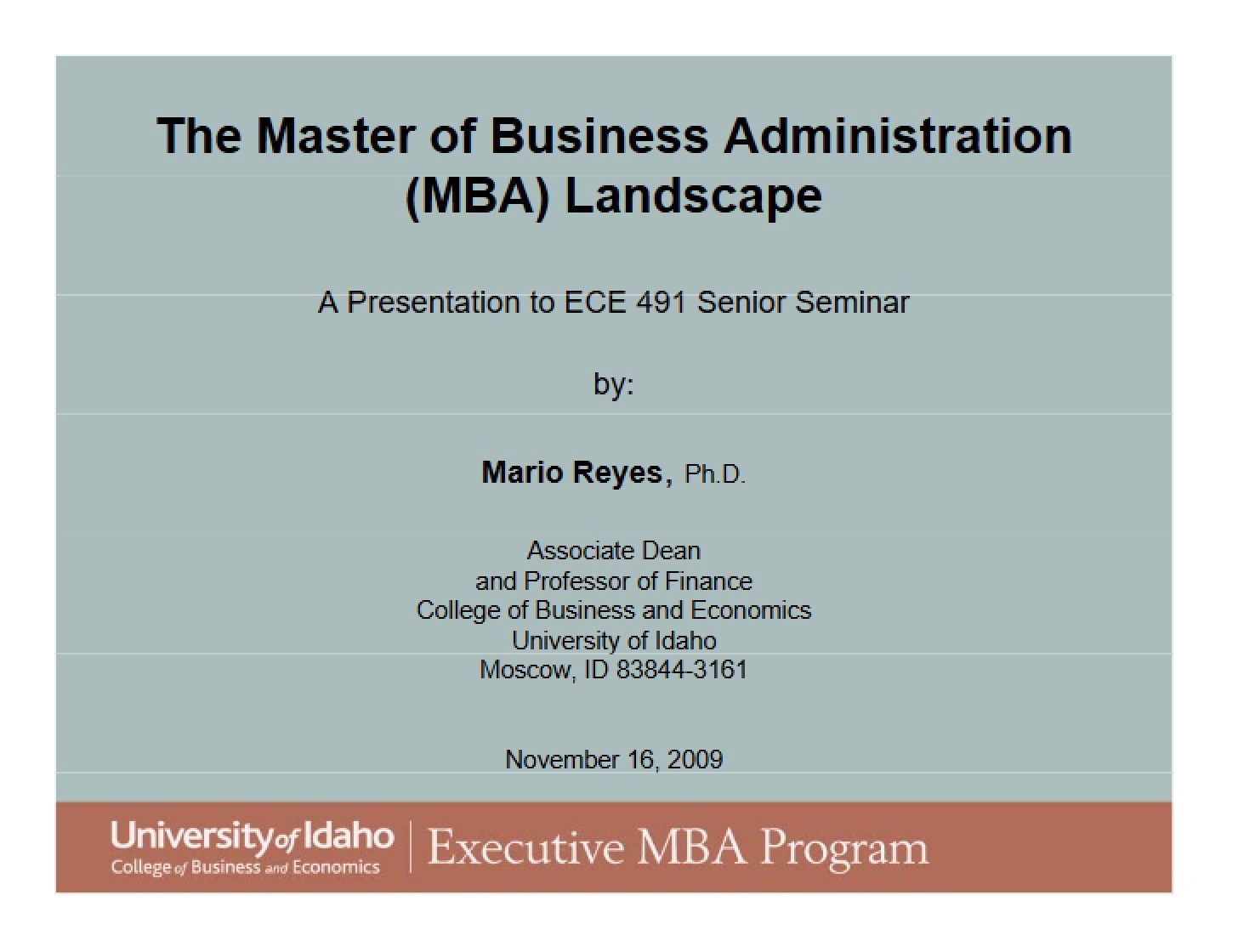 Landscape of the MBA (Master of Business Administration)