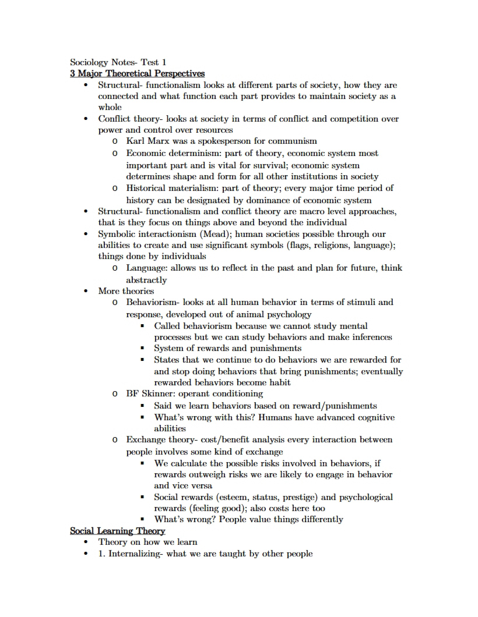 Study Guide for Sociology Final