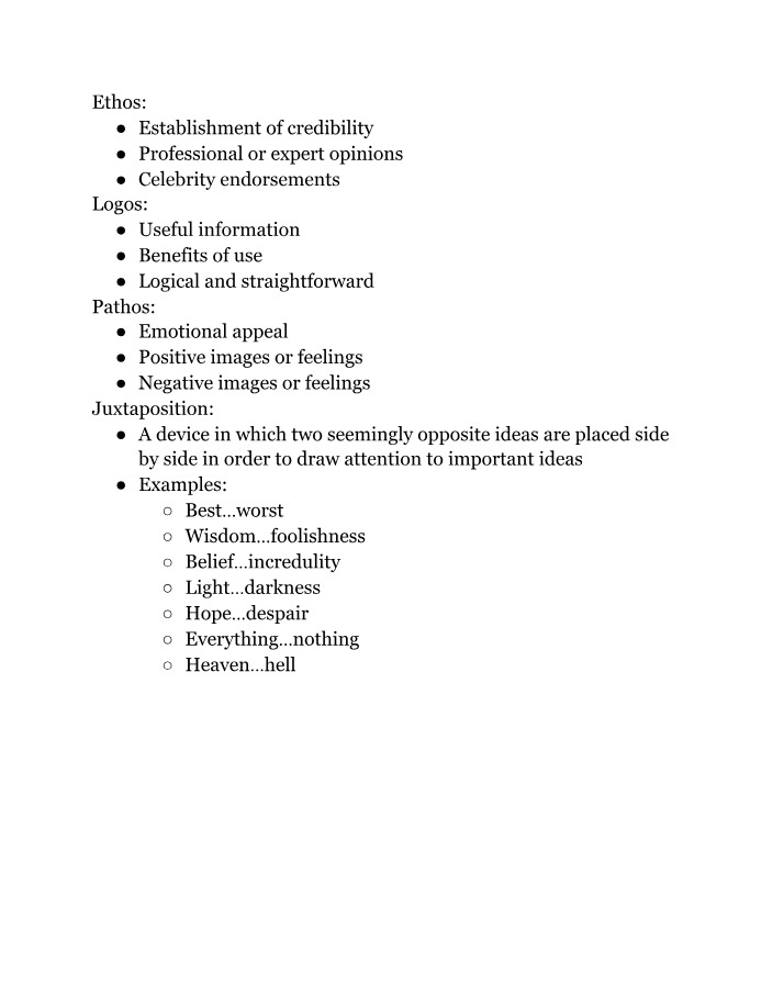 Ethos, Logos, Pathos, and Juxtaposition in Persuasive Writing