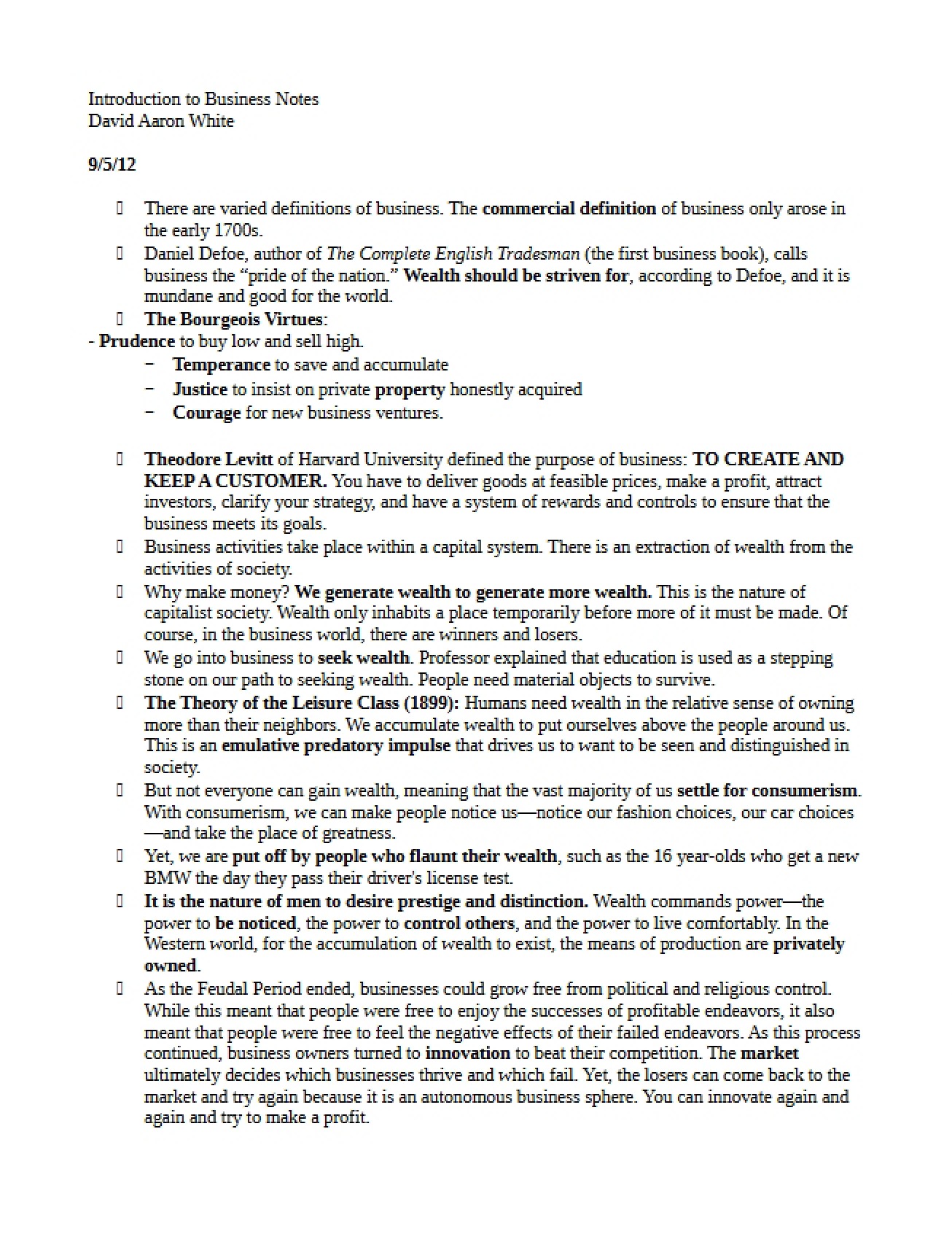 Fundamental Business Concepts Notes