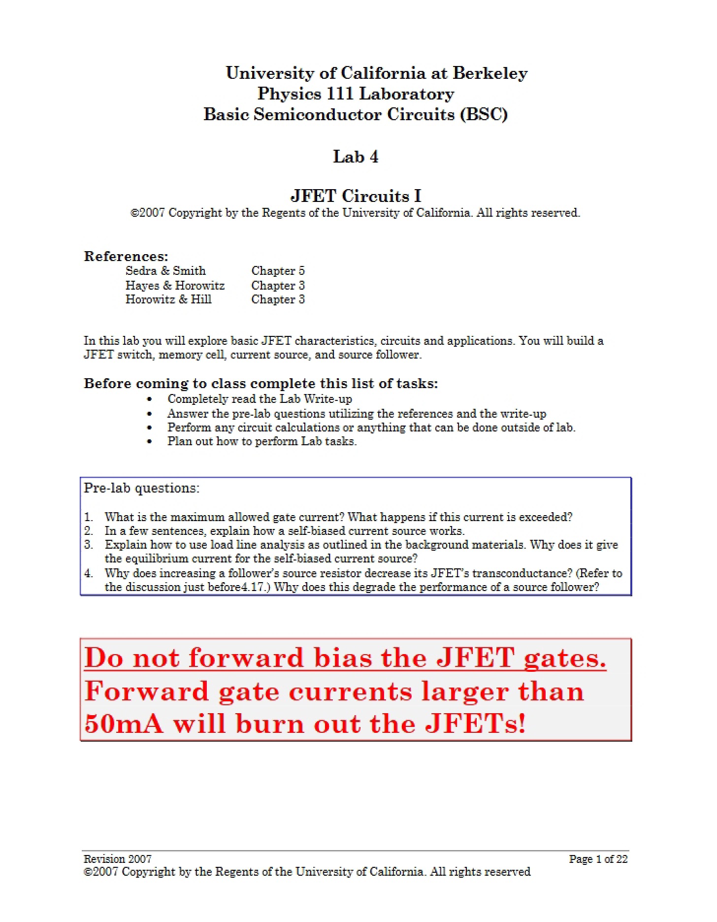 JFET Circuits I Lab 4