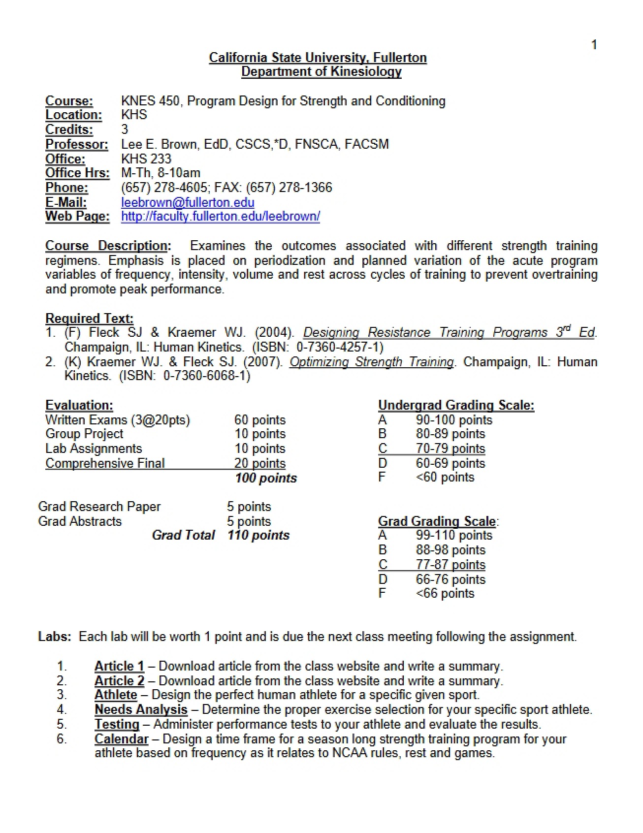 Strength and Conditioning Program Design Syllabus