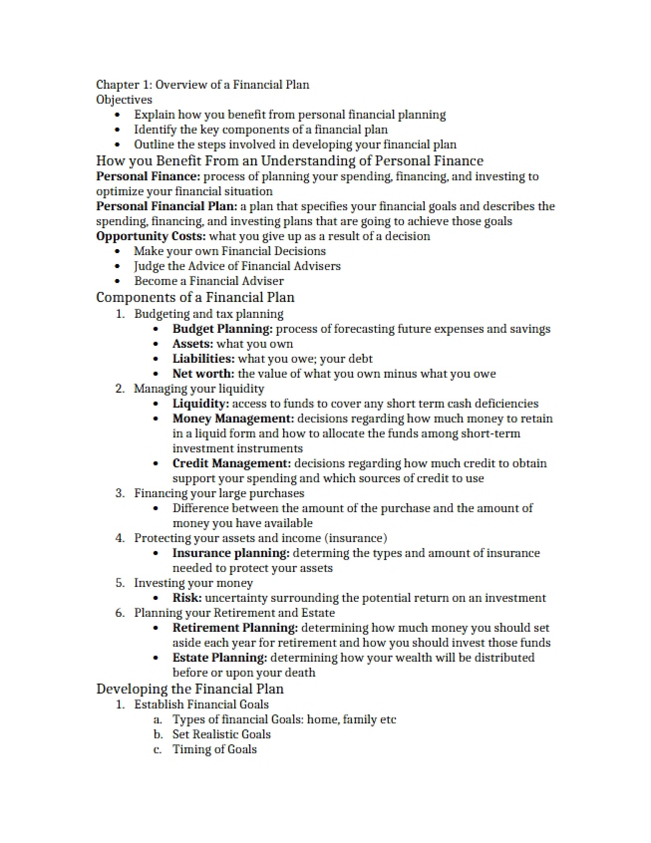 Financial Plan Overview Chapter 1