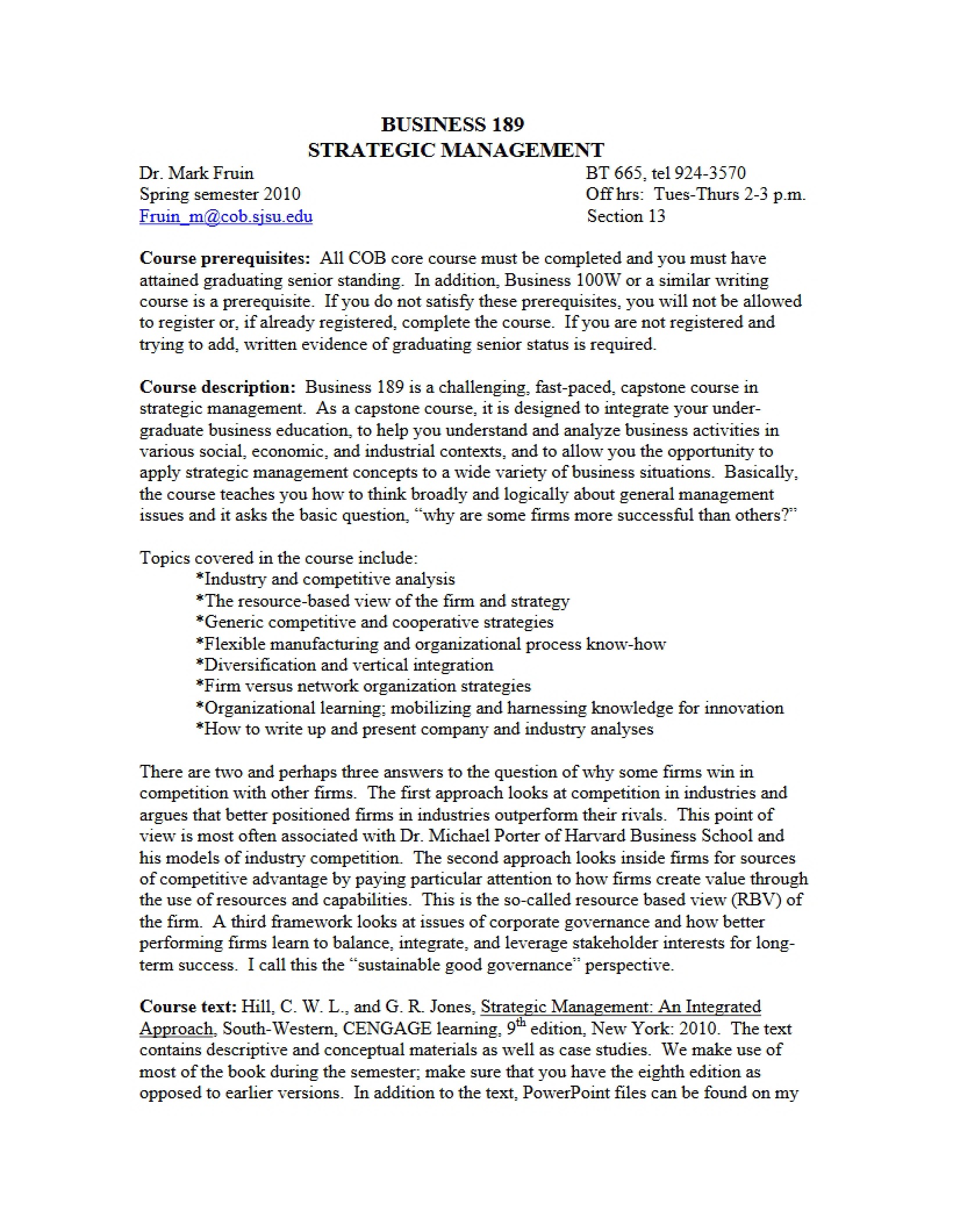 Strategic Management Syllabus