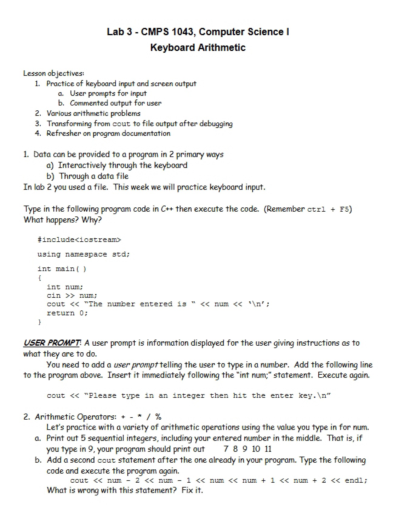 Arithmetic via Keyboard Input