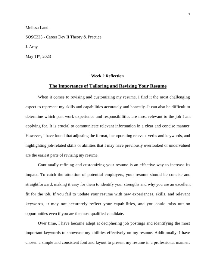 Resume Tailoring and Revising - Week 2 Reflection